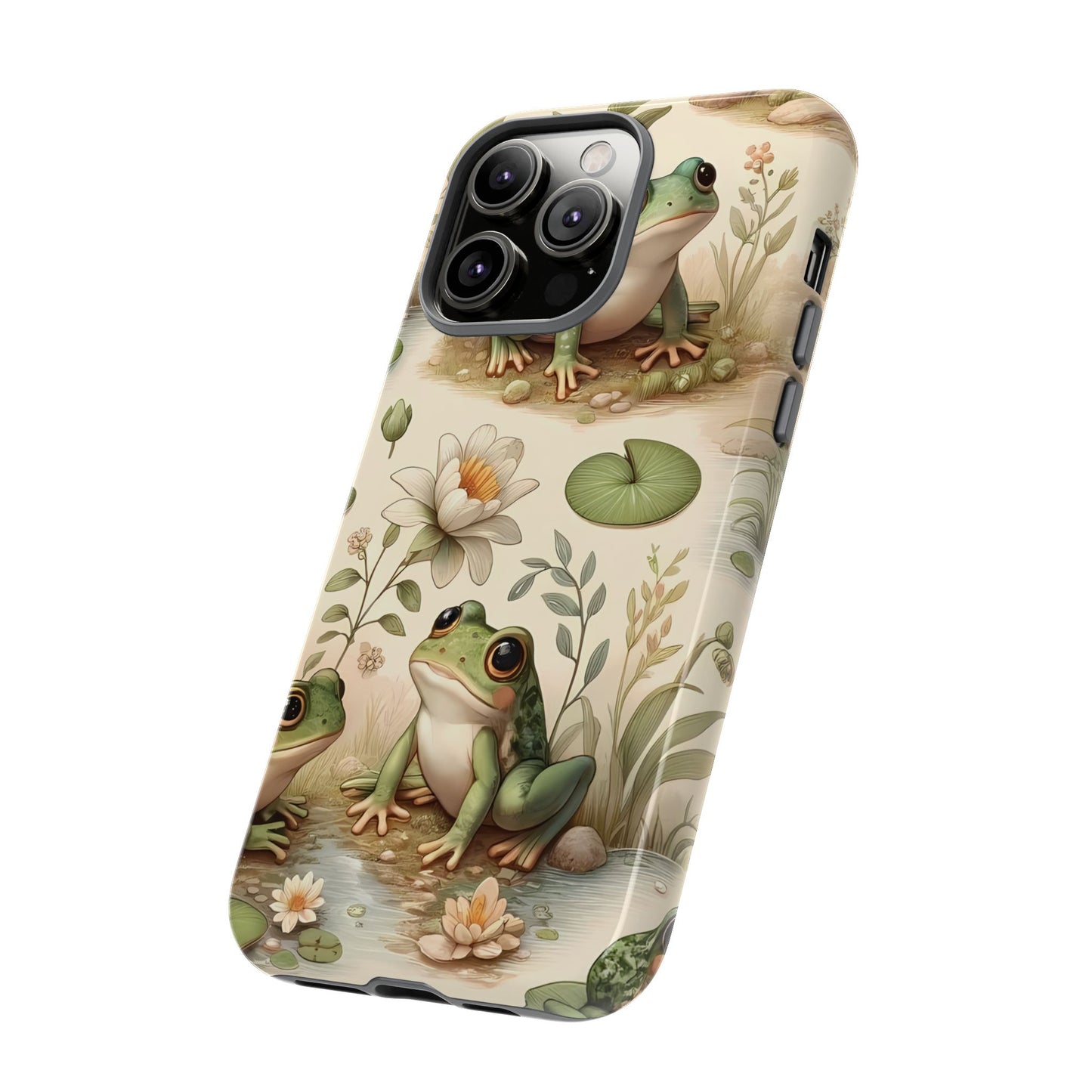 Cute Frogs Phone Case - Pond Pals Frolic - Charming Frog Lily Pad Phone Case for iPhone, Google & Samsung! Great Gift For Any Frog Lover!