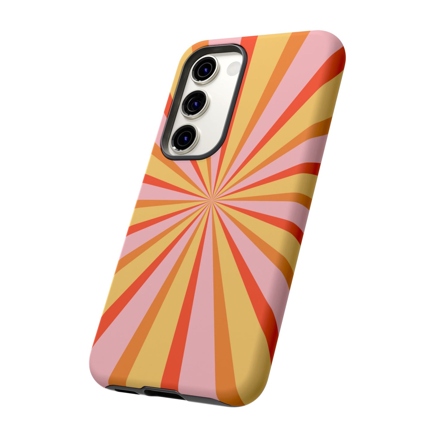 Bold Retro Sunburst Samsung Galaxy Case – Vibrant 70s-Inspired Rays in Orange, Pink, and Yellow