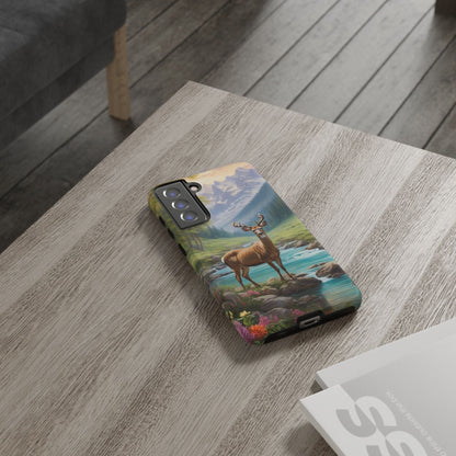 Alpine Serenity – Stag in Mountain Bliss Samsung Galaxy Phone Case