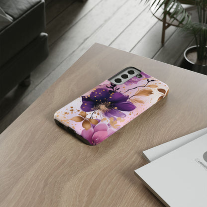 Elegant Purple & Gold Floral Samsung Galaxy Case - Luxe Flower Design