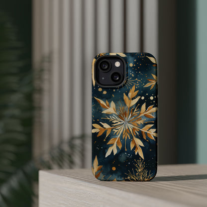 Gold Floral Snowflakes on Midnight Blue - MagSafe iPhone Series Case