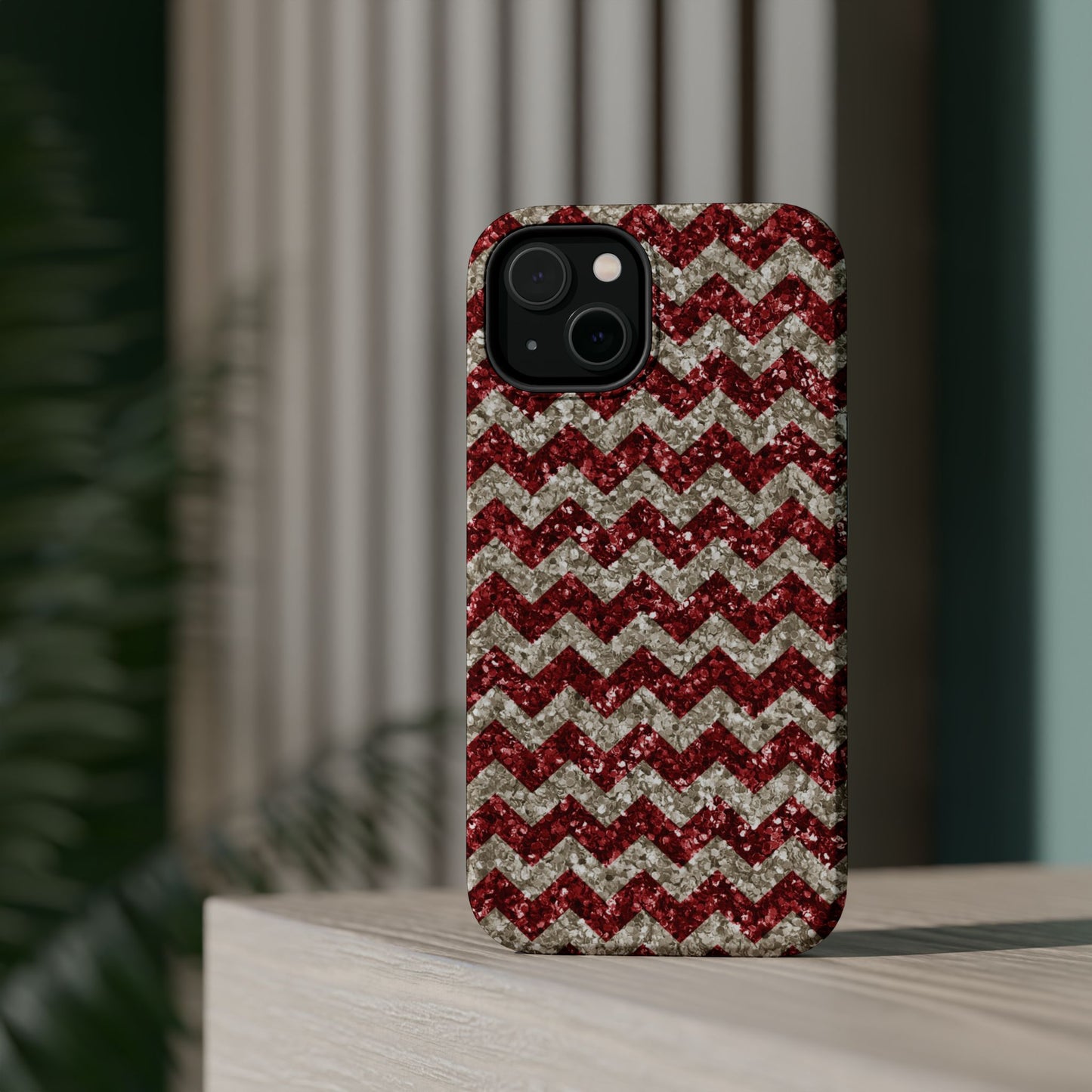 Sparkling Red & White Chevron – Glitter Illusion MagSafe iPhone Case