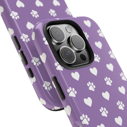 Lavender Paw Prints & Hearts Design - Adorable Pet Lover iPhone Case