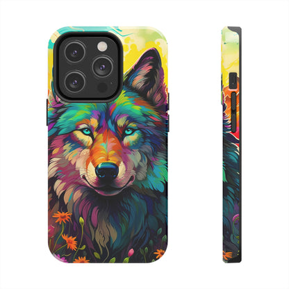 Rainbow Wolf in Bloom – iPhone Case with Vivid Nature Design