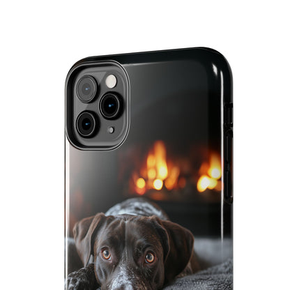 Cozy German Shorthaired Pointer iPhone Case – Rustic Fireplace Protective Cover