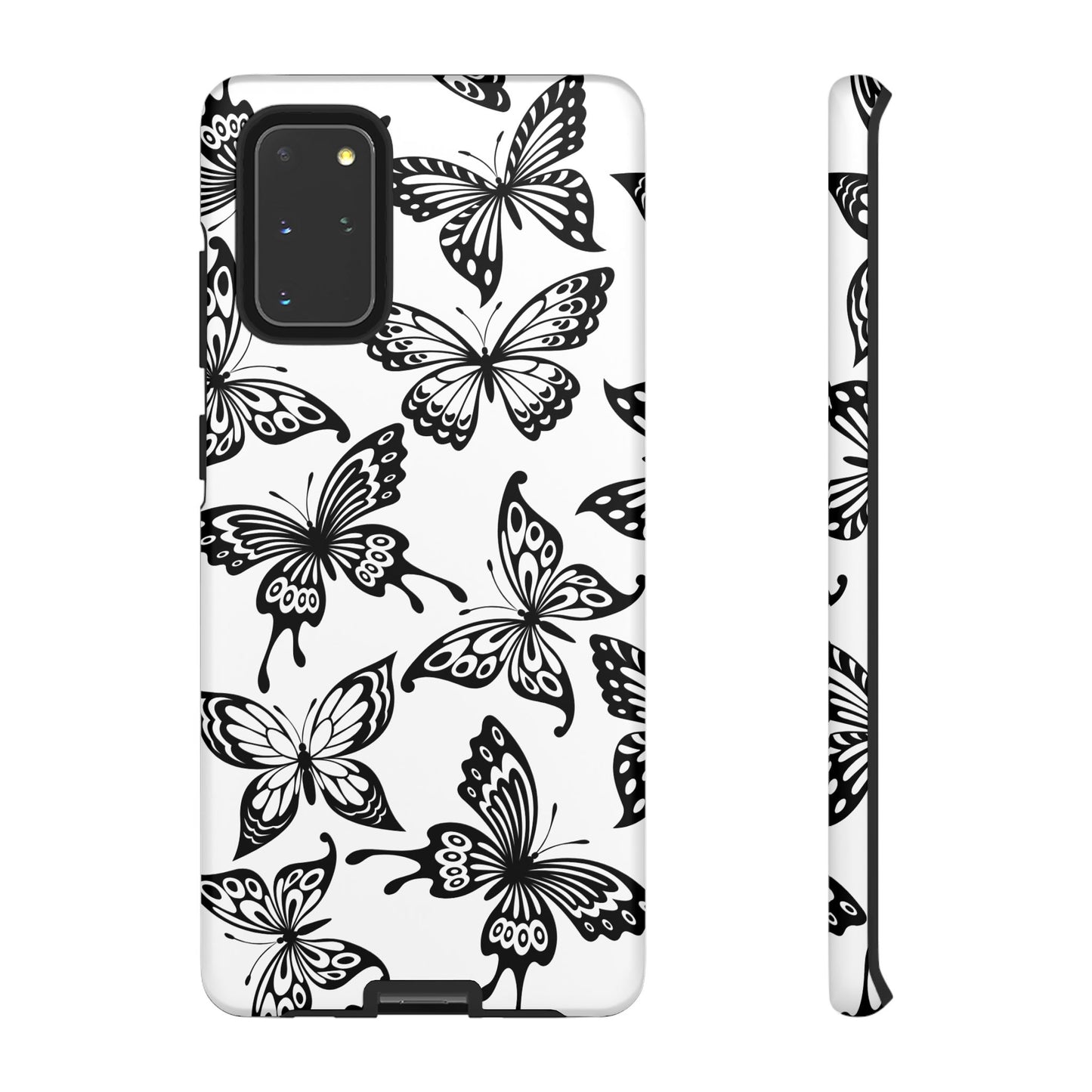 Monochrome Butterfly Pattern Samsung Galaxy  Case – Dual-Layer Protection with Matte Finish