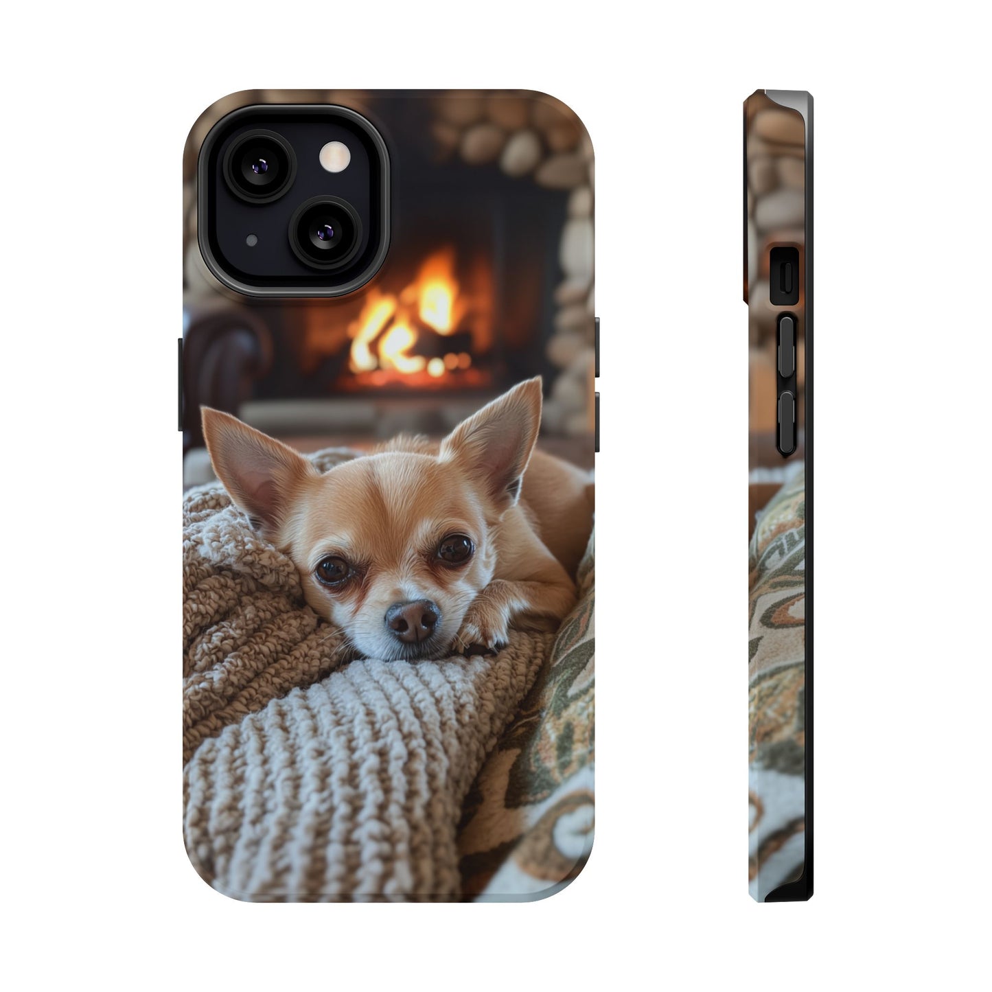 Relaxing Chihuahua by Fireplace MagSafe iPhone Case – Functional and Cozy Design