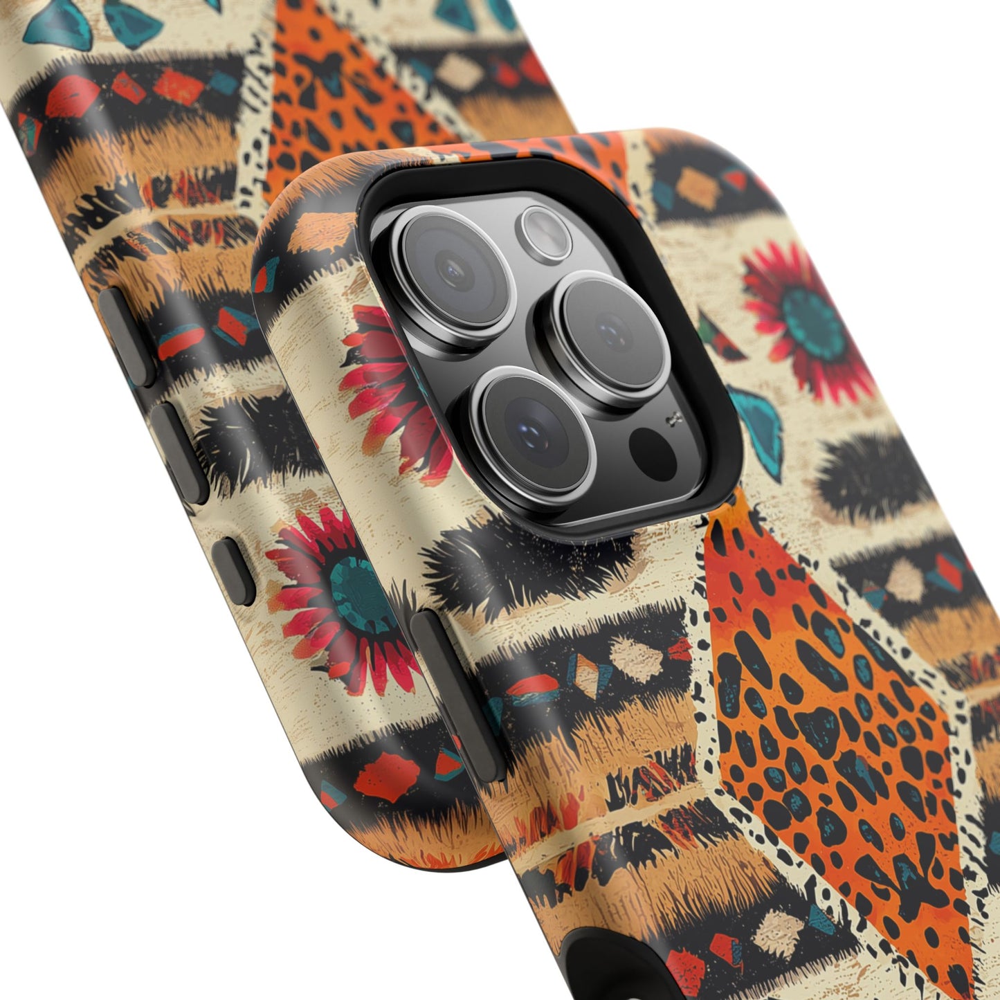 Wild Boho Leopard Print & Floral Tough MagSafe iPhone Case – Eclectic Tribal Design, Dual-Layer Protection