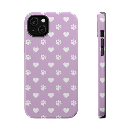 Purple Hearts & Paw Prints - Cute Pet Lover MagSafe iPhone Case