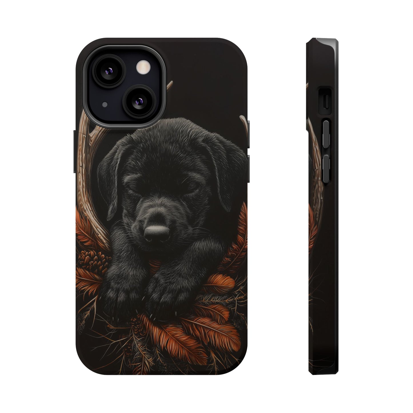 Charming Black Labrador Puppy on Feathers MagSafe iPhone Case