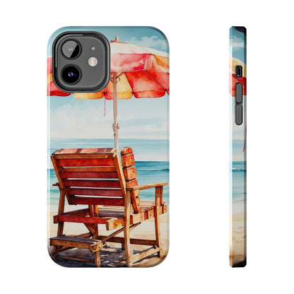 Beachfront Sunset Lounge iPhone Case – Vibrant Watercolor Design