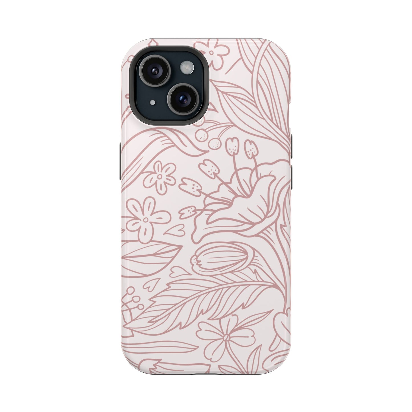 Blush Floral Line Art Tough MagSafe iPhone Case – Delicate Minimalist Design with Dual-Layer Protection