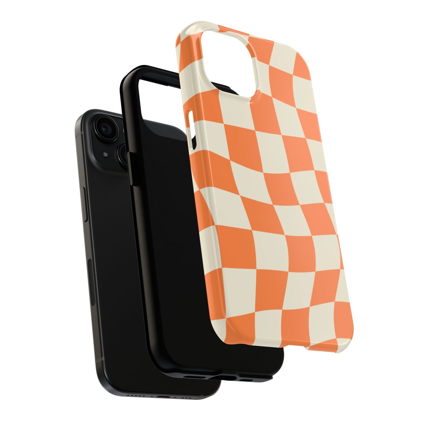 Wavy Retro Checkerboard iPhone Case – Shockproof, Matte Finish, Dual-Layer Protection