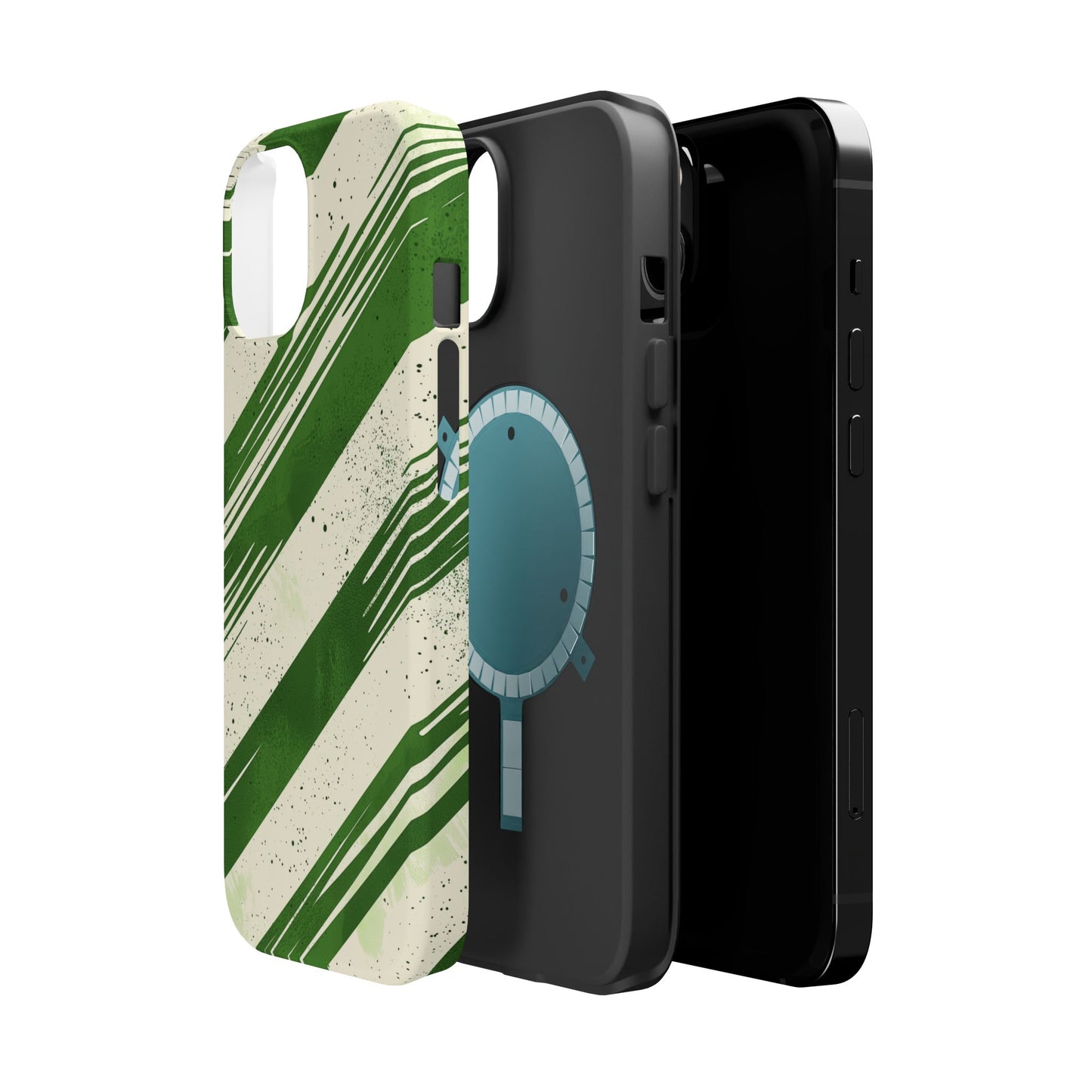 Green Stripes MagSafe iPhone Case – Bold Diagonal Brushstroke Design