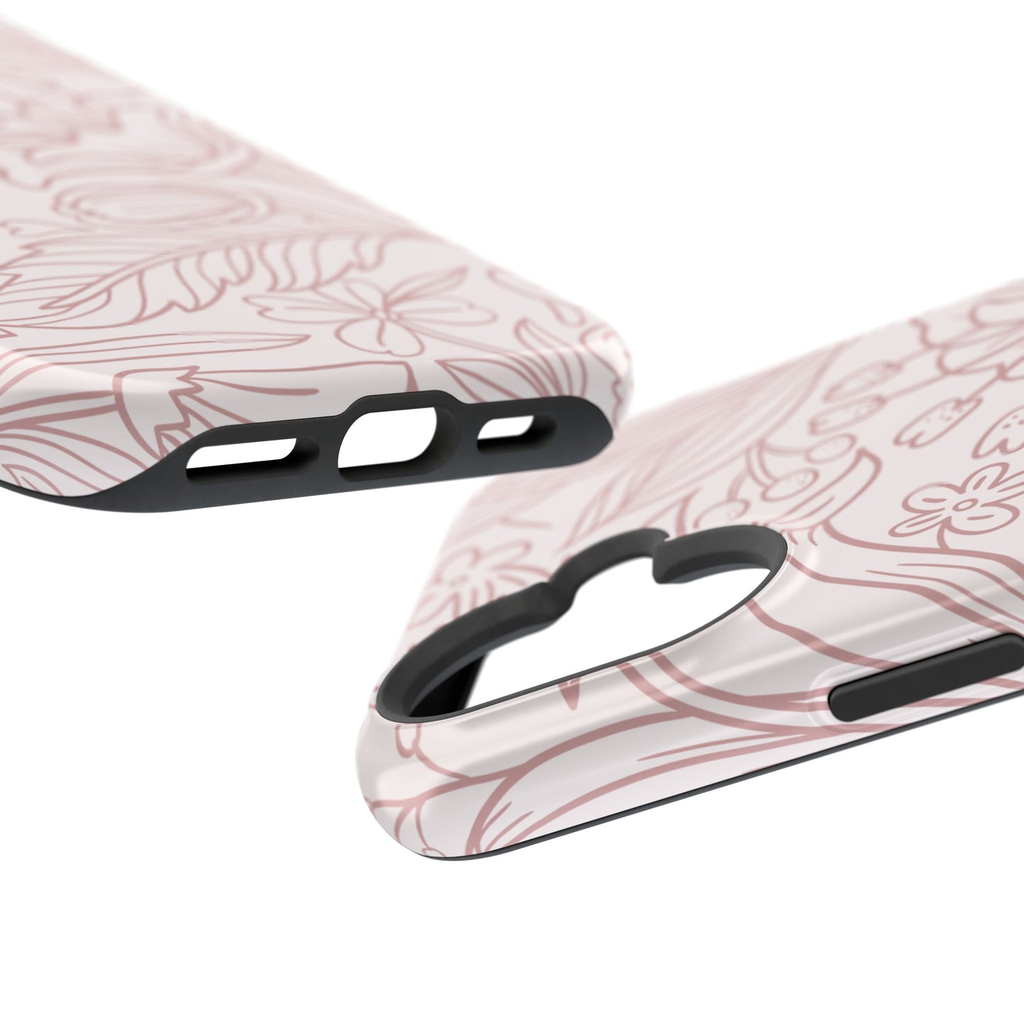 Blush Floral Line Art Tough MagSafe iPhone Case – Delicate Minimalist Design with Dual-Layer Protection