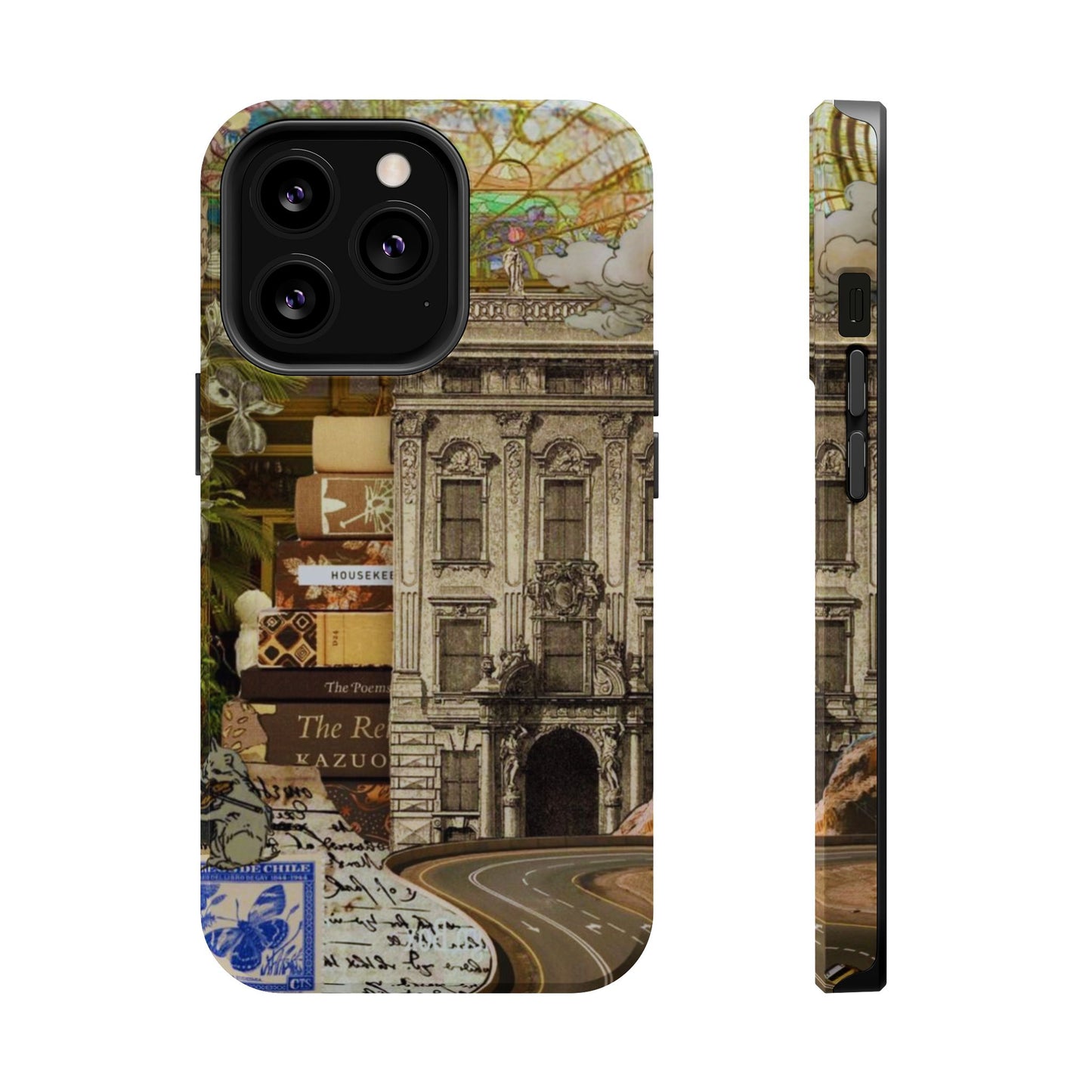 Whimsical Road Trip Collage MagSafe iPhone Case – Dual-Layer Protection with Vintage Art and Adventure Design