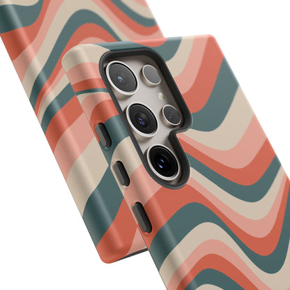 Groovy Waves Samsung Galaxy Case – Retro 70s-Inspired Stripes in Coral, Cream, and Teal