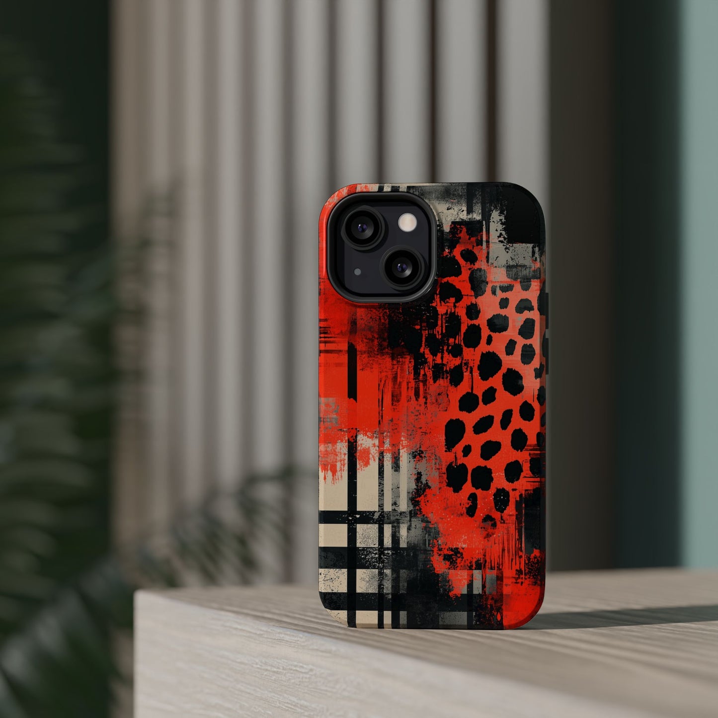 MagSafe iPhone Case: Cheetah Plaid – Red & Black Pattern