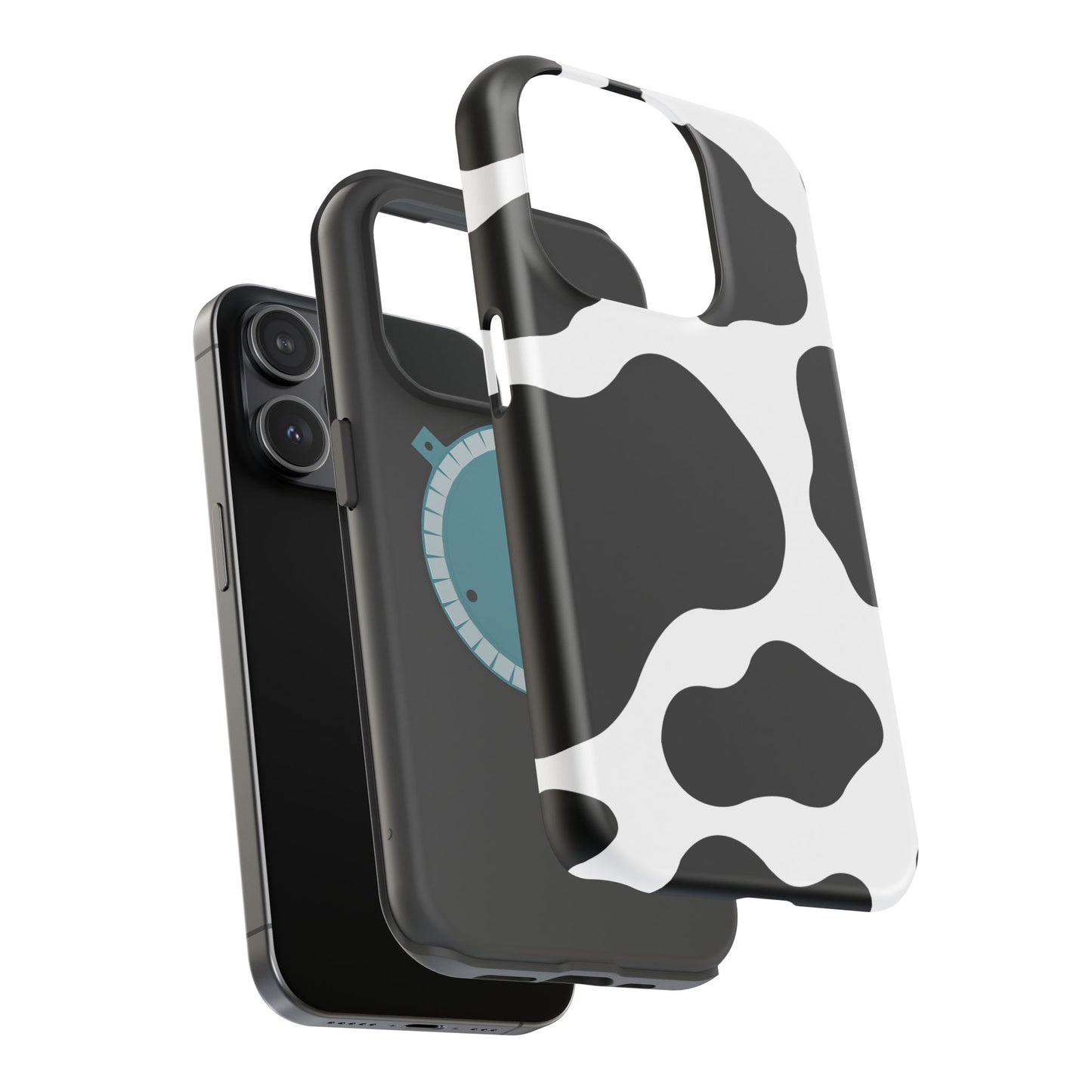 Chic Cow Print Tough Magsafe iPhone Case – Trendy Monochrome Animal Pattern with Dual-Layer Protection