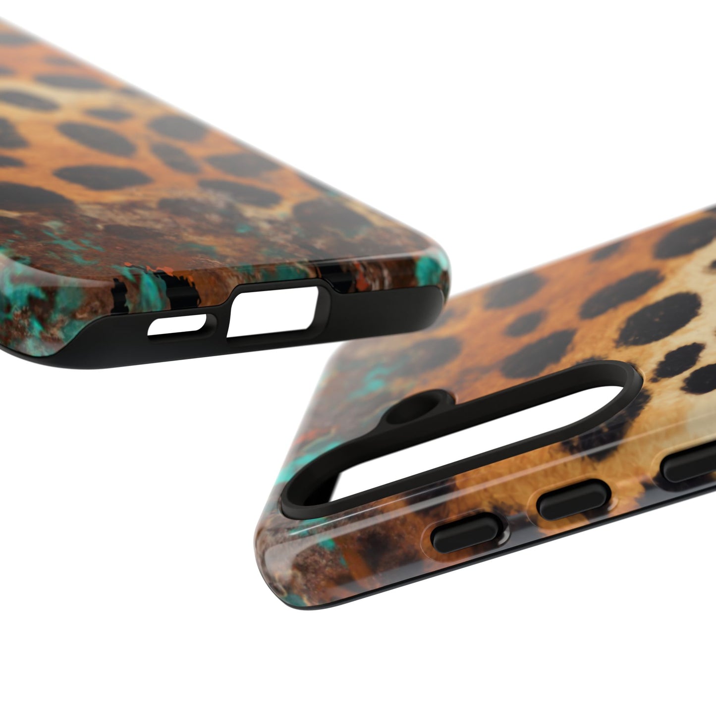 Rustic Leopard Print Tough Samsung Galaxy Case – Distressed Turquoise and Animal Pattern with Dual-Layer Protection