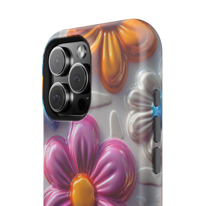 Glossy 3D Floral MagSafe iPhone Case – Colorful Flower Pattern, Durable Protection