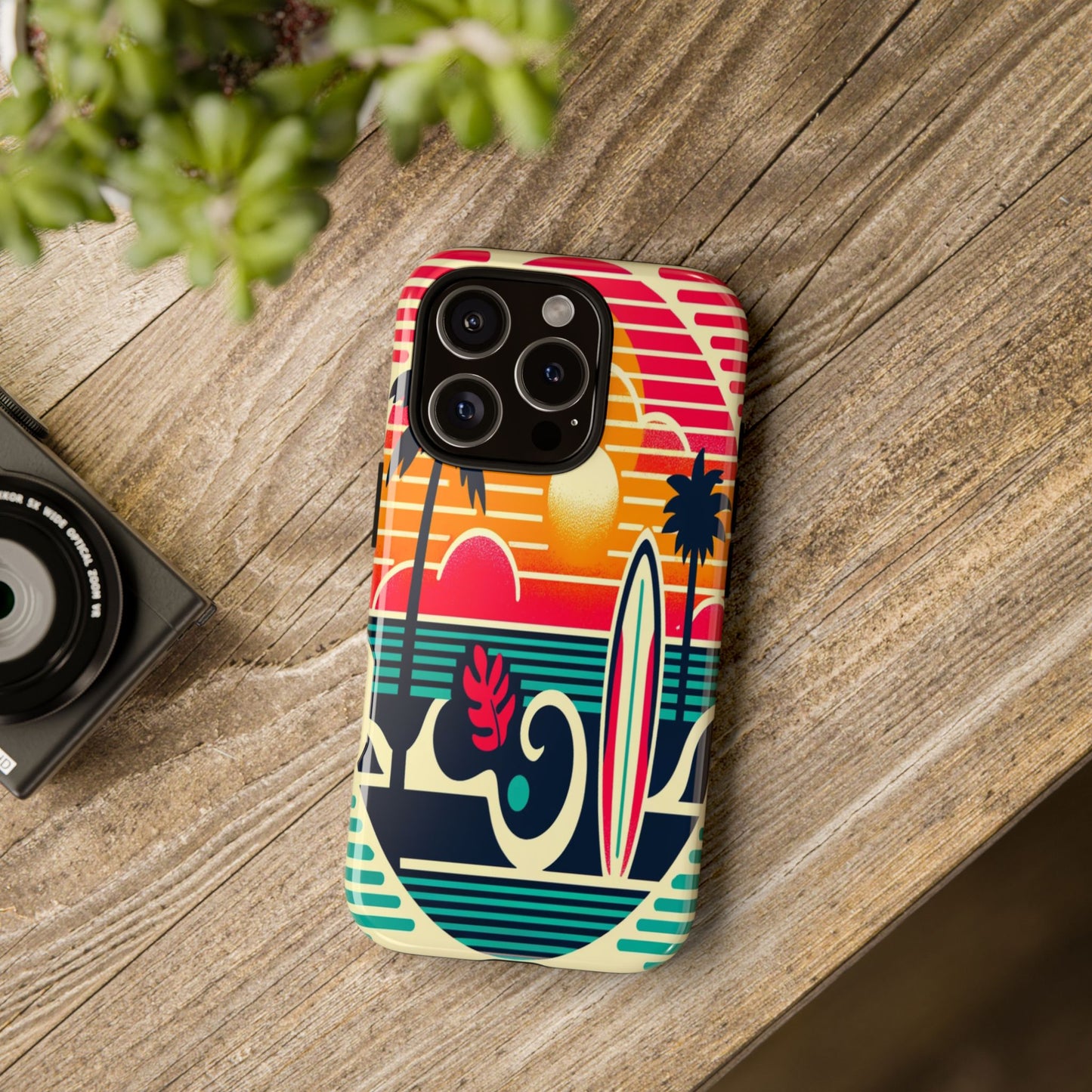 Retro Beach Vibes iPhone Case - Sunset Surfing Protective Cover