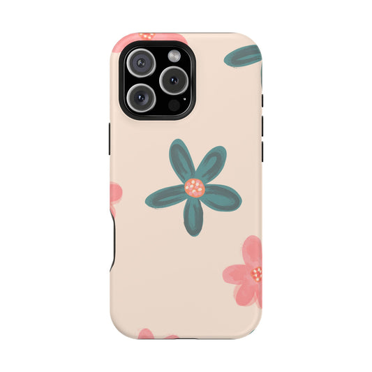 Vintage Floral Tough MagSafe iPhone Case – Soft Matte Finish with Dual-Layer Protection