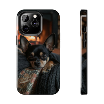 Cozy Chihuahua Fireplace iPhone Case – Warm and Stylish Design