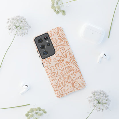 Soft Terracotta Floral Line Art Tough Samsung Galaxy Case – Minimalist Botanical Design with Dual-Layer Protection