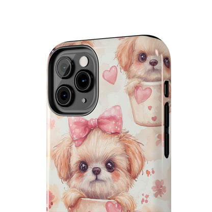 Adorable Puppy in Teacup iPhone Case – Tough, Dual - Layer Protection with Cute Pink Bow Design - BOGO Cases