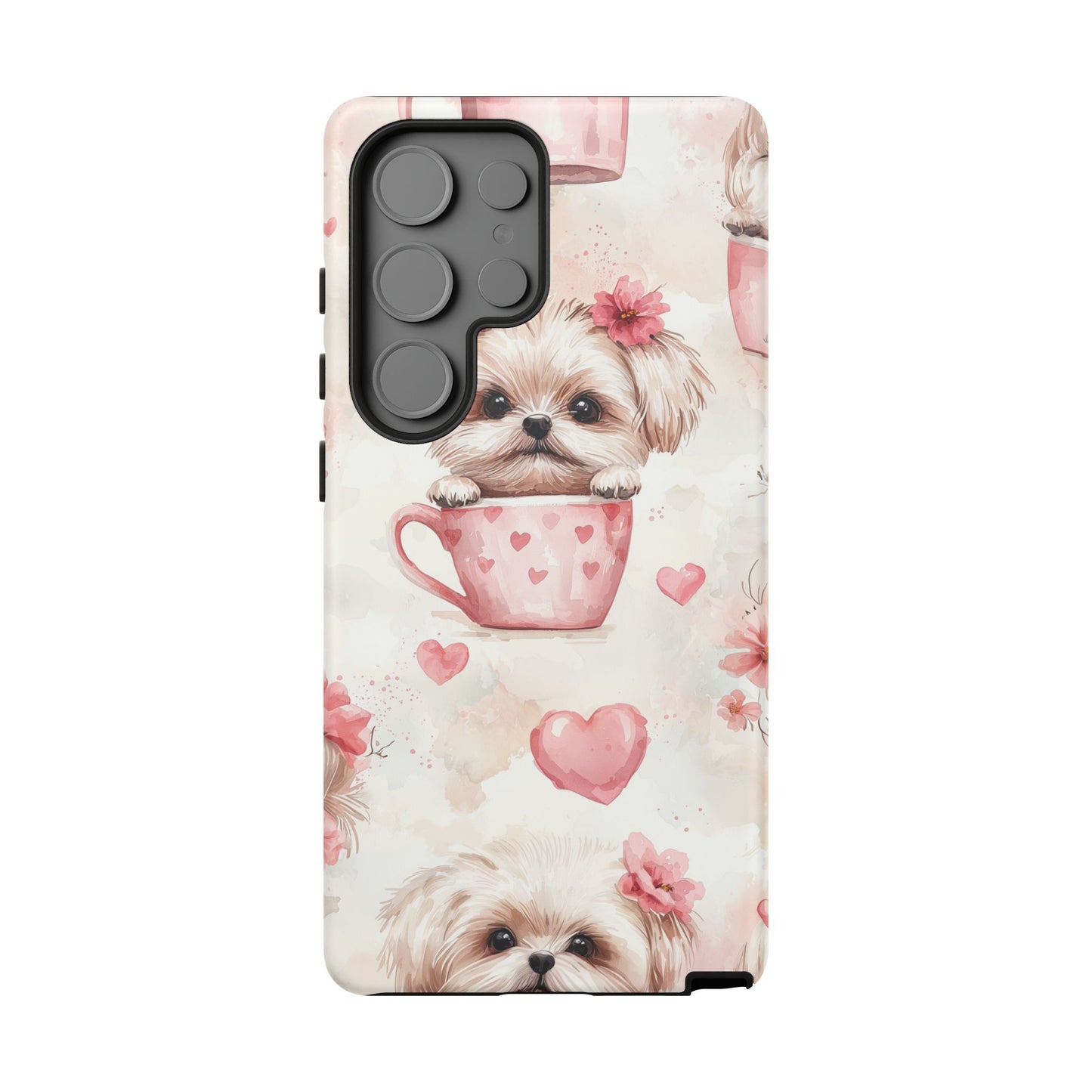 Floral Puppy in Teacup Samsung Galaxy  Case – Cute Pink Flower Design, Tough Dual-Layer Protection