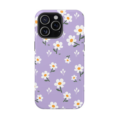 Purple Daisy Garden MagSafe  iPhone Case – Soft Lavender Background, Shockproof Protection with Slim Fit