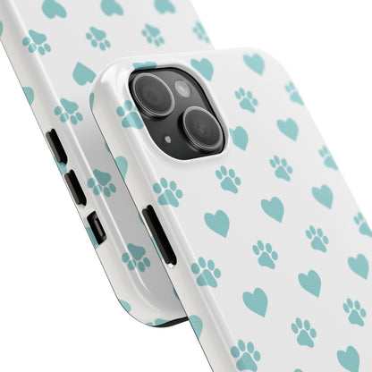 Mint Green Paw Print & Heart iPhone Case – Stylish Pet Lover’s Essential