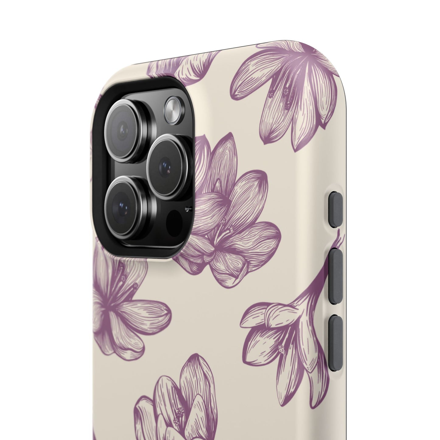 Vintage Botanical Floral Tough MagSafe iPhone Case – Hand-Drawn Purple Flowers, Shockproof Design