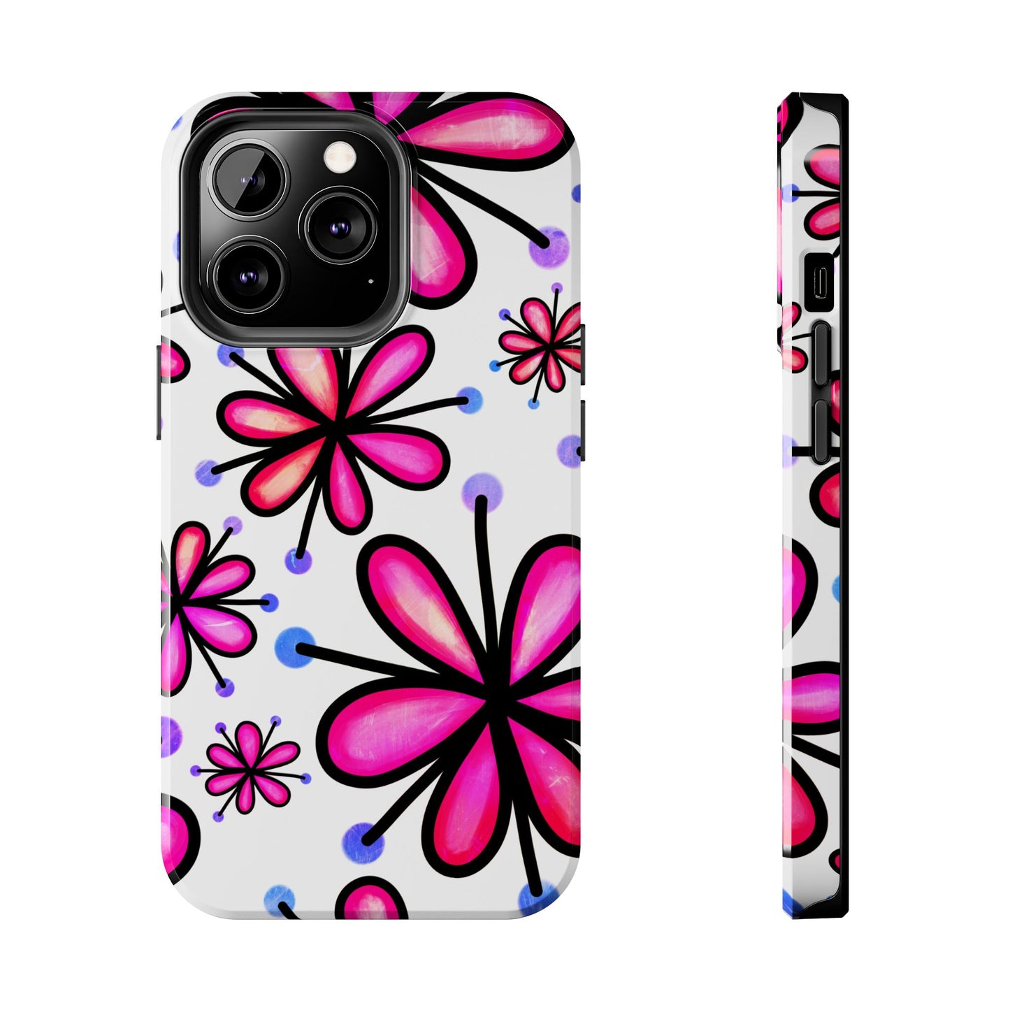 Pink Retro Bloom iPhone Case – Ultra-Slim Design, Glossy Finish