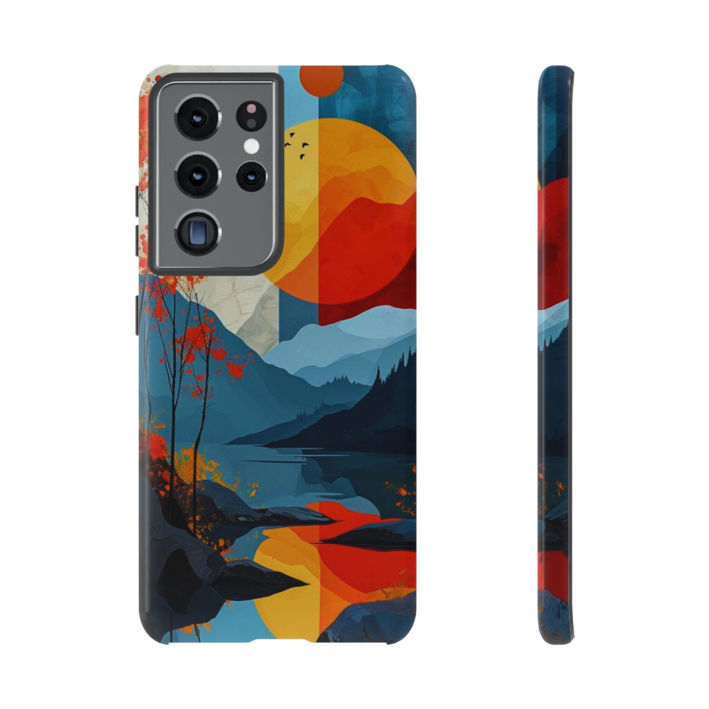 Abstract Autumn Landscape Samsung Galaxy Case – Bold Colorful Sunset Design, Dual-Layer Protection