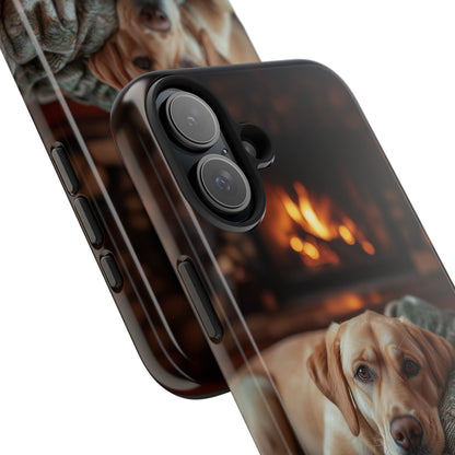 Cozy Labrador by Fireplace iPhone Case – Rustic Cabin Protective Cover