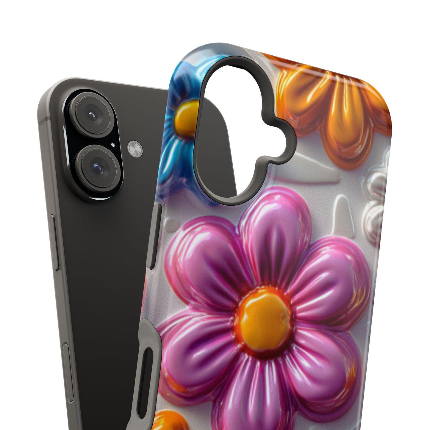 Glossy 3D Floral MagSafe iPhone Case – Colorful Flower Pattern, Durable Protection