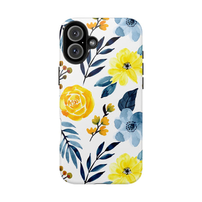 Golden Yellow & Sky Blue Floral – Watercolor Botanical iPhone Case