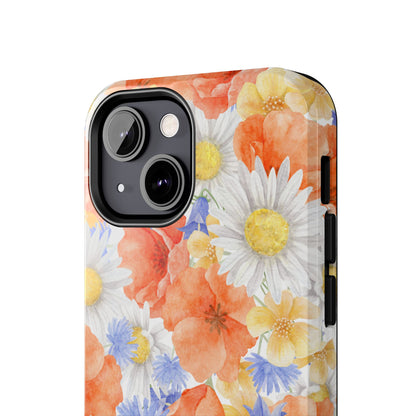 Watercolor Wildflower Pattern iPhone Case – Durable Matte Finish with Daisy, Poppy & Cornflower Design