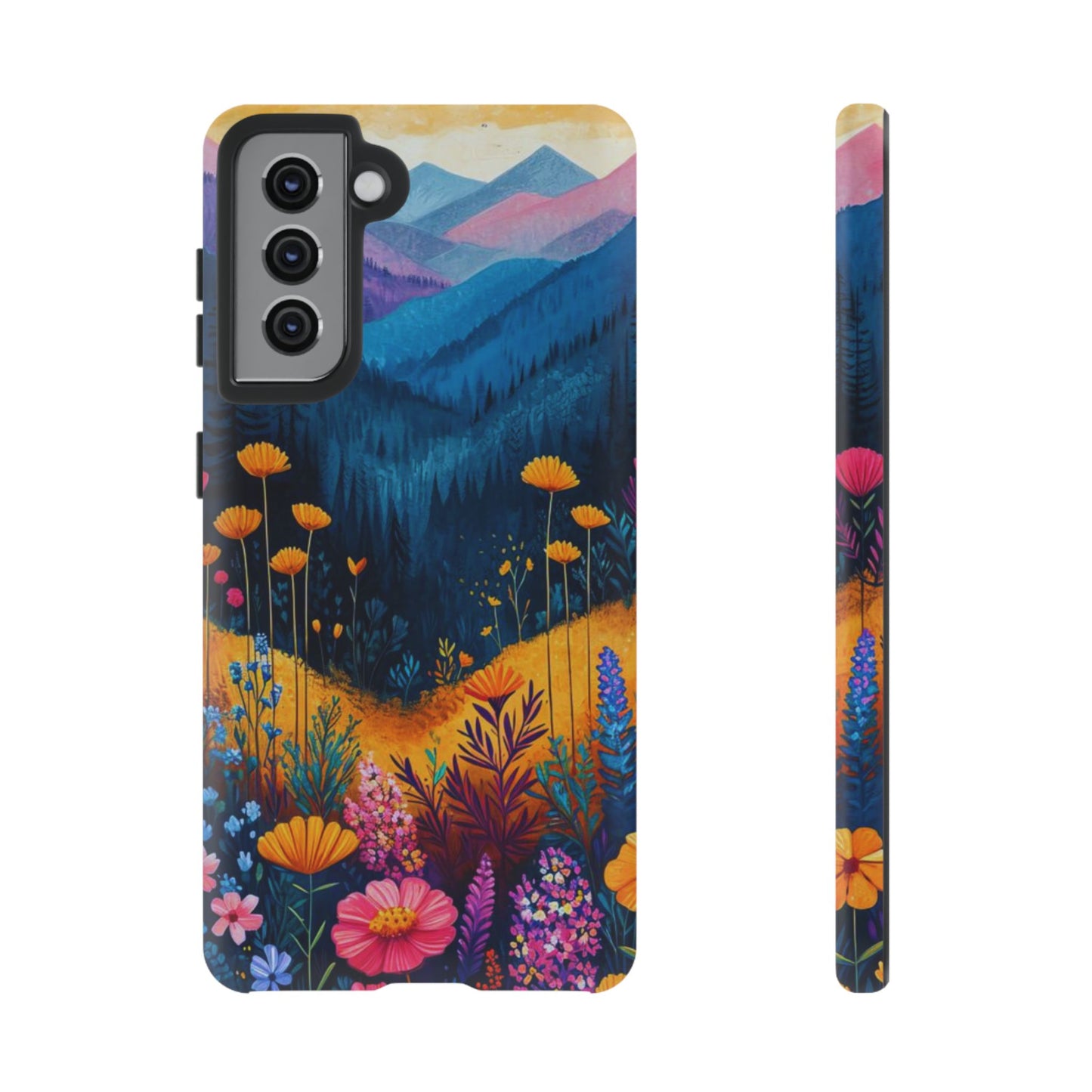 Vibrant Wildflower Mountain Samsung Galaxy  Case – Bold Nature Art, Dual-Layer Protection