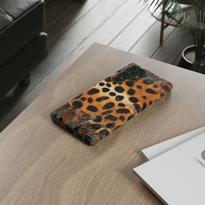 Rustic Leopard Print Tough Samsung Galaxy Case – Distressed Turquoise and Animal Pattern with Dual-Layer Protection