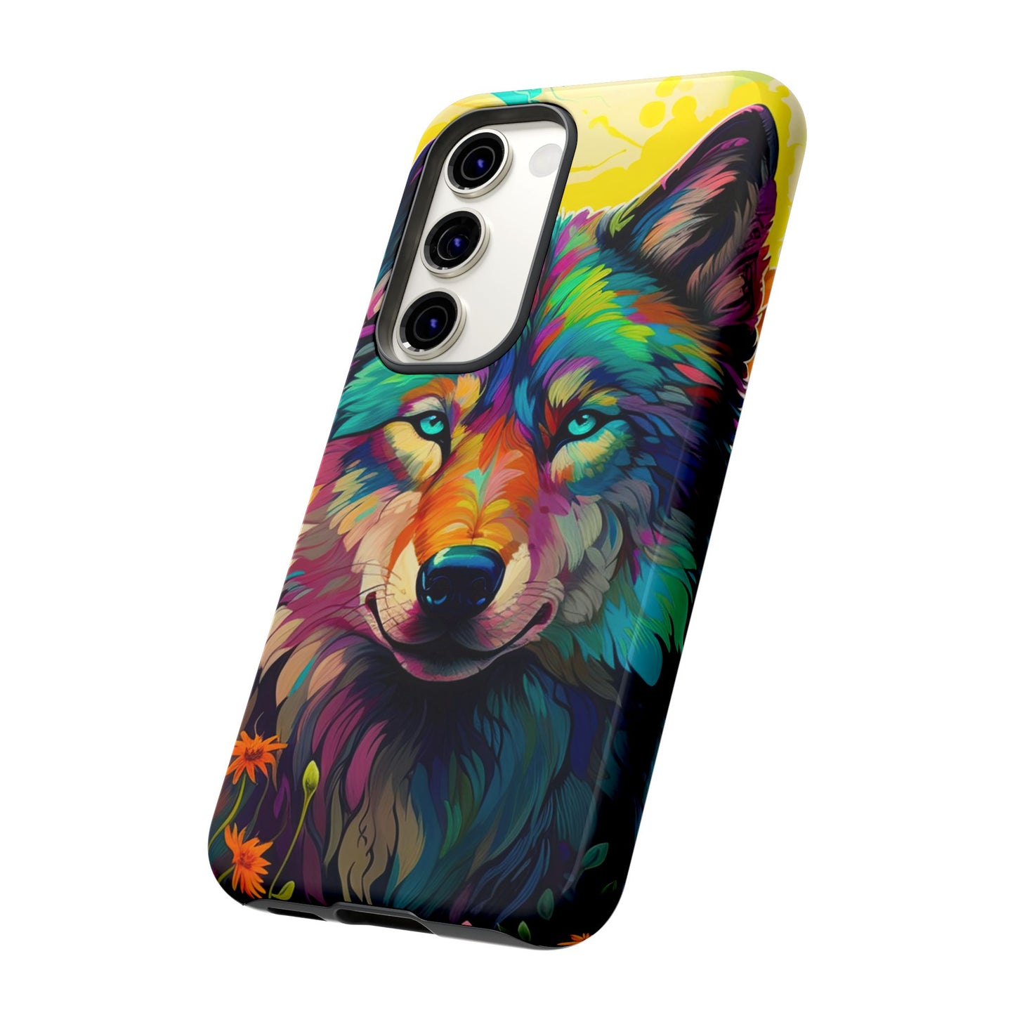 Rainbow Wolf in Bloom – Samsung Galaxy Case with Vivid Nature Design