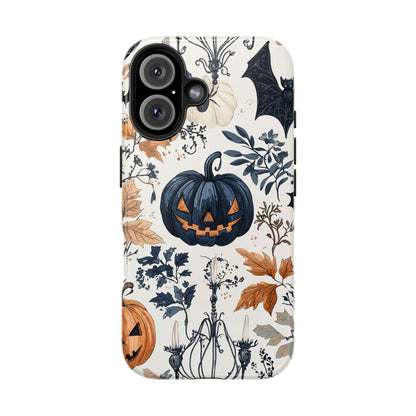 Vintage Halloween iPhone Case – Dark Jack-o'-Lanterns, Bats, and Autumn Leaves Design