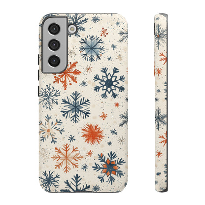 Rustic Orange and Blue Snowflake Pattern – Samsung Galaxy Series Case