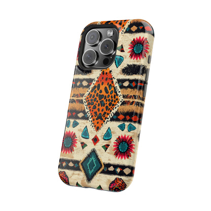 Wild Boho Leopard Print & Floral Tough MagSafe iPhone Case – Eclectic Tribal Design, Dual-Layer Protection