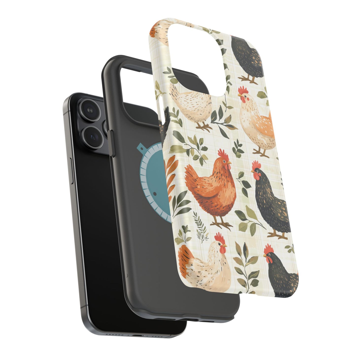 MagSafe iPhone Case: Vintage Chicken Farmhouse Case – Rustic Leaves Design