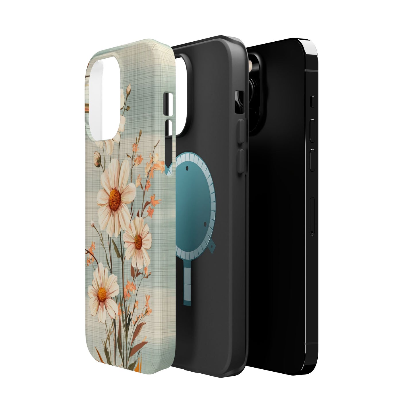 Pastel Green Daisy MagSafe iPhone Case - Floral Plaid Protective Cover