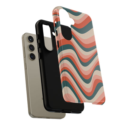 Groovy Waves Samsung Galaxy Case – Retro 70s-Inspired Stripes in Coral, Cream, and Teal