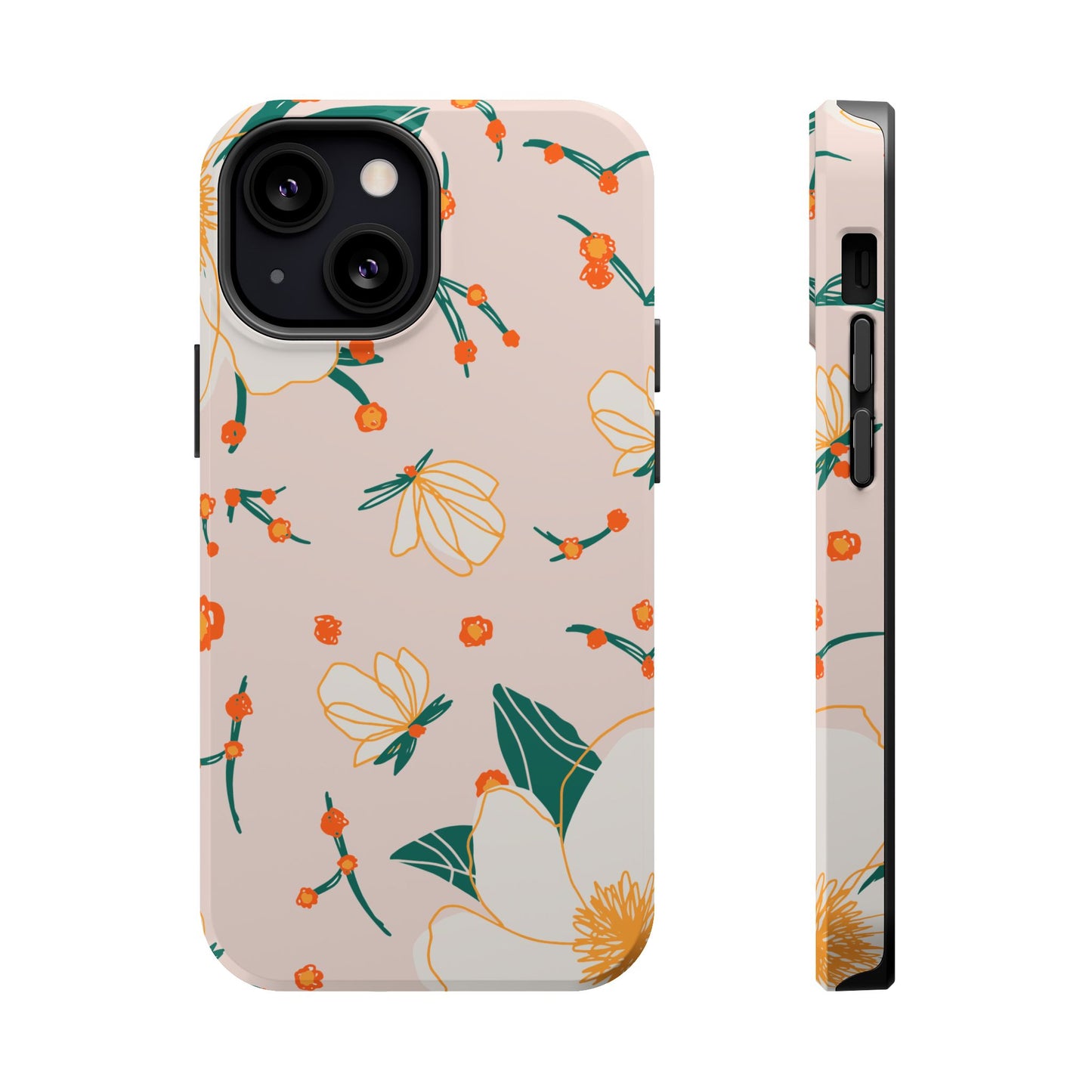 Elegant Magnolia Blossom Tough MagSafe iPhone Case – Soft Blush Background, Shock-Resistant Design